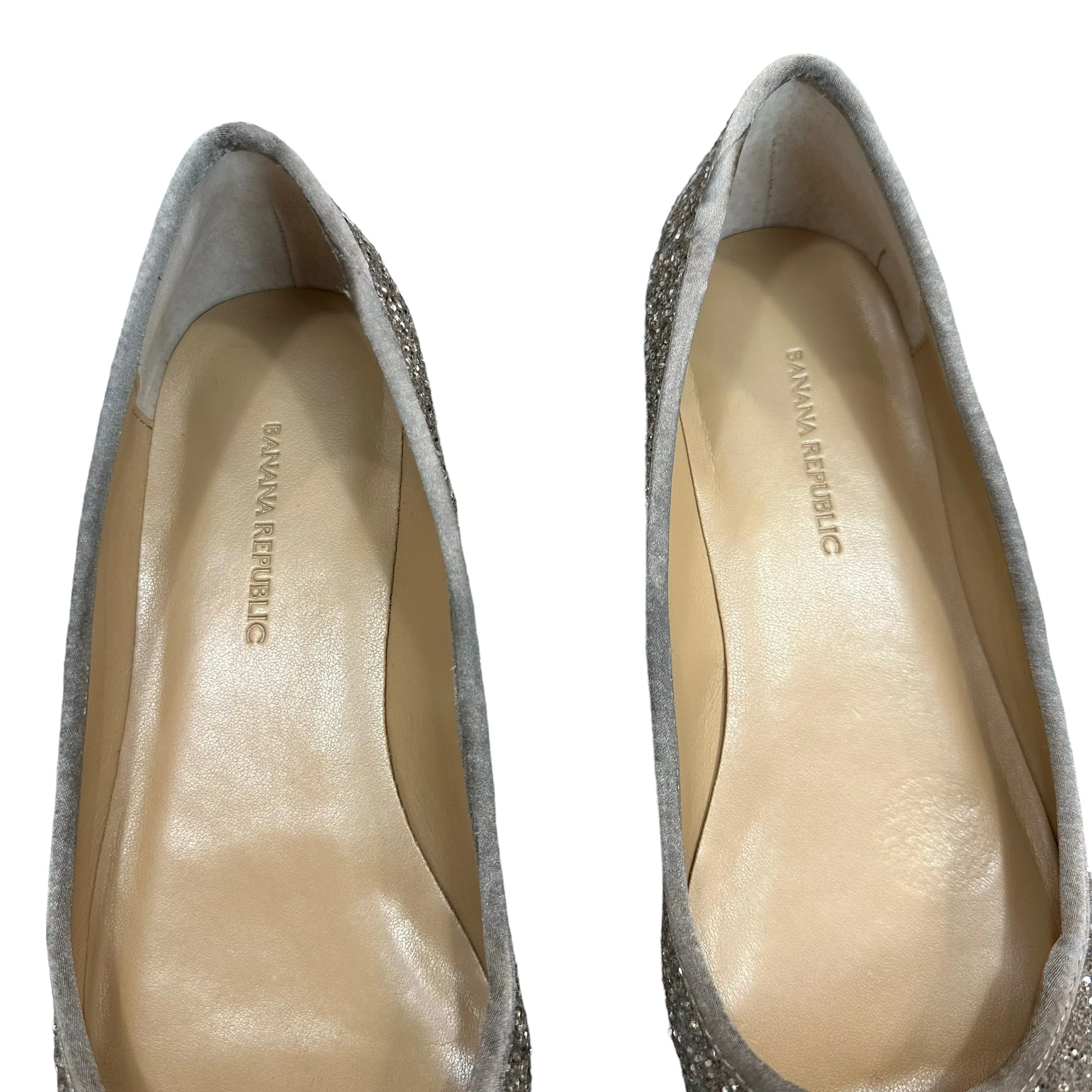 Banana Republic Glitter Ballet Flats Pointed Toe Silver Gray Pewter Robin 6.5