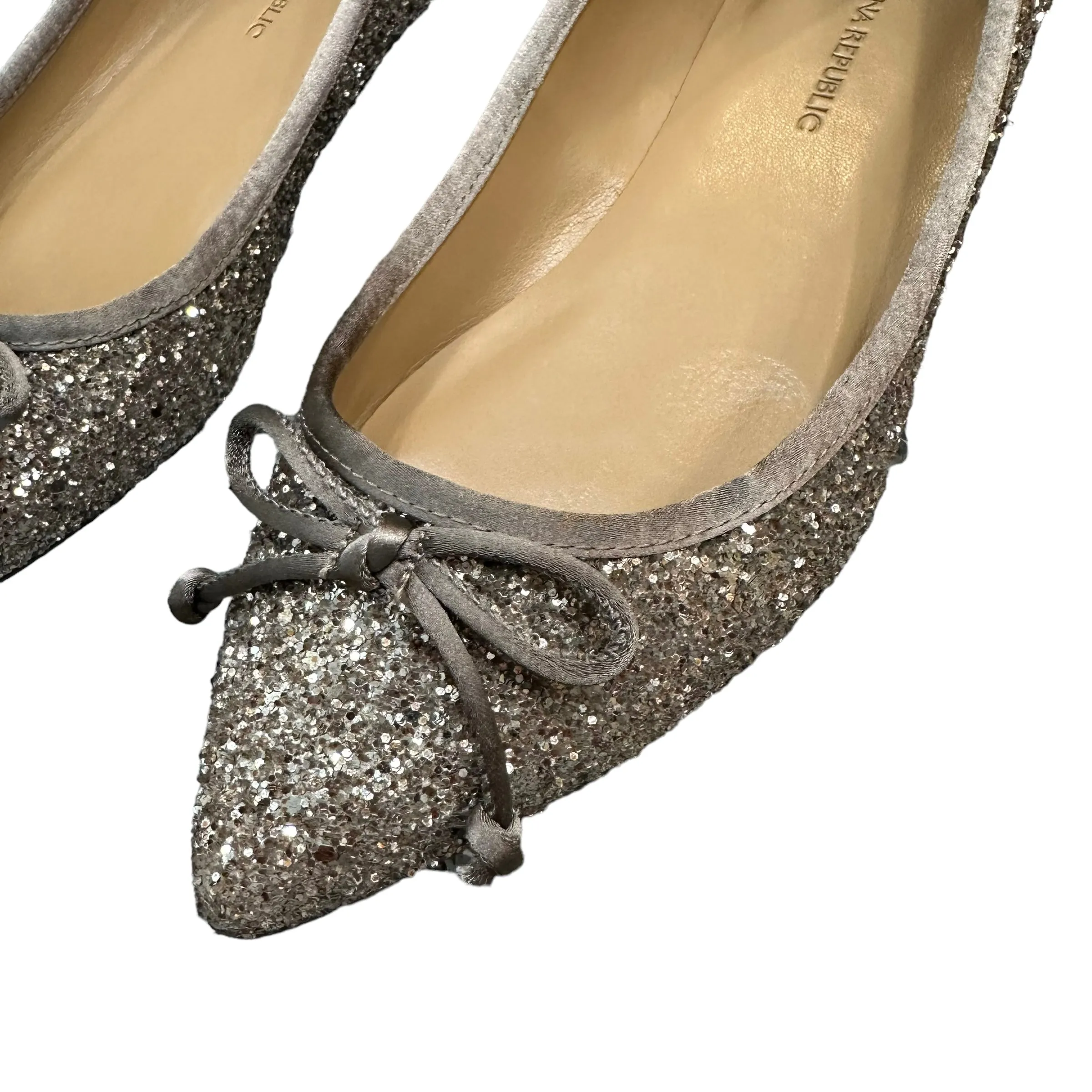 Banana Republic Glitter Ballet Flats Pointed Toe Silver Gray Pewter Robin 6.5