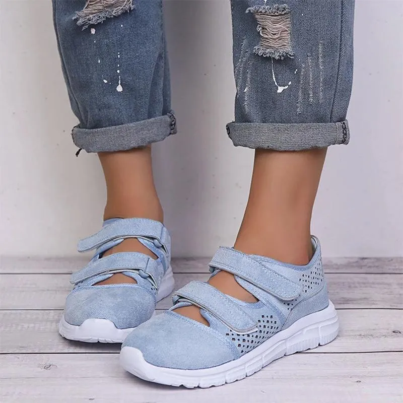 Breathable Mesh Hook Loop Flat Sneakers