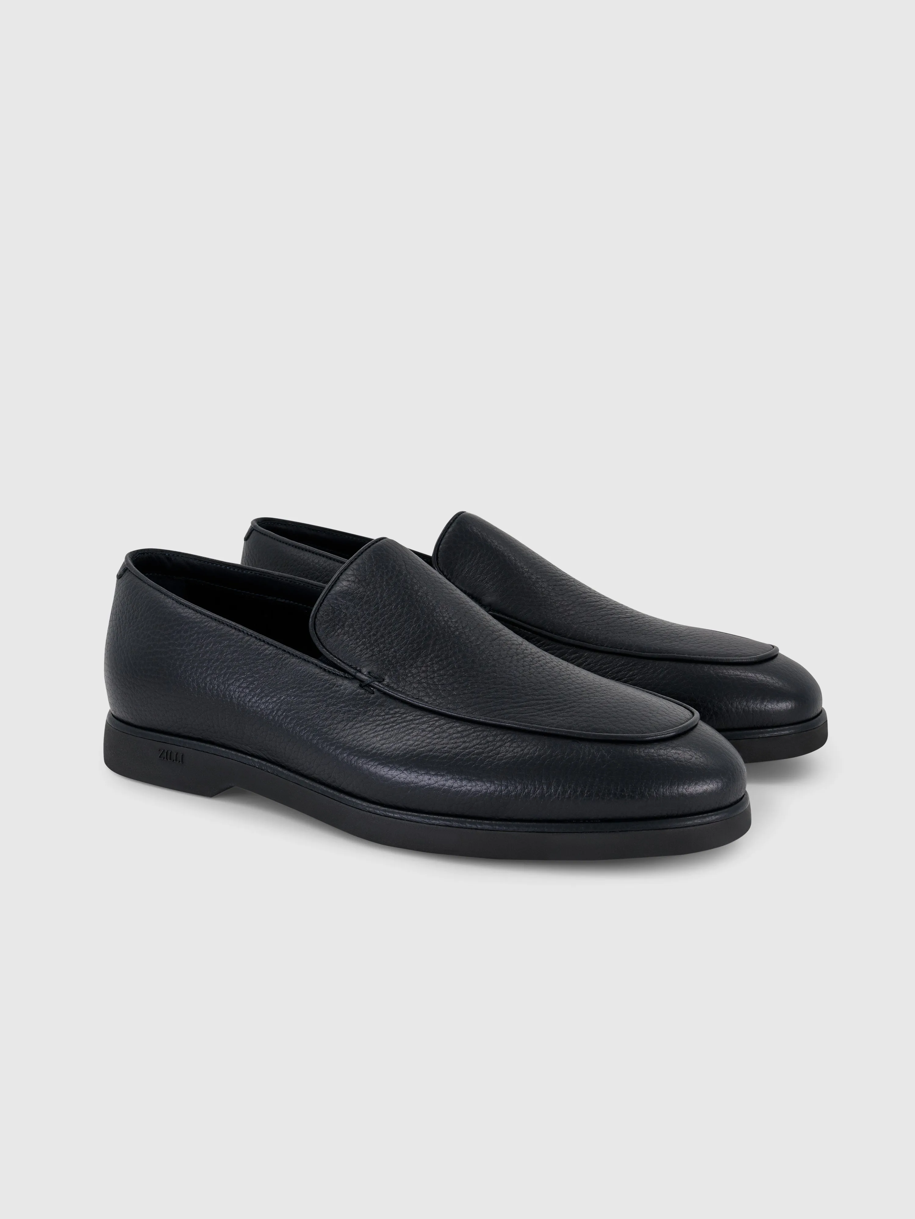 Casual Loafers in Deerskin and Caiman Dark Navy