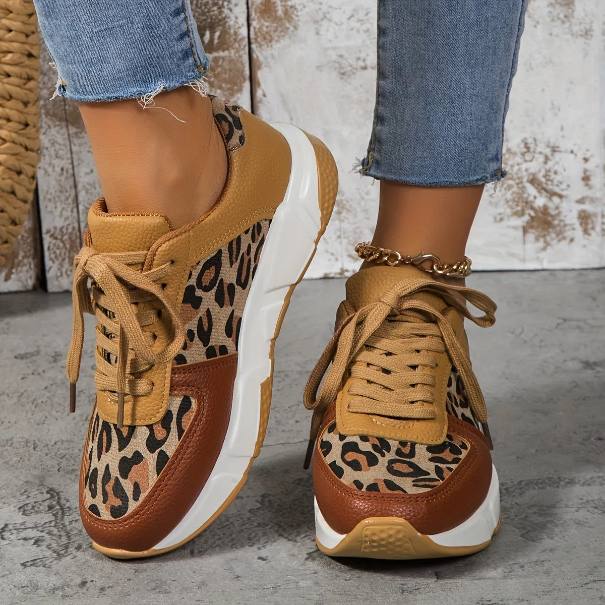 elveswallet Breathable Elastic Leopard Vulcanized Sneakers