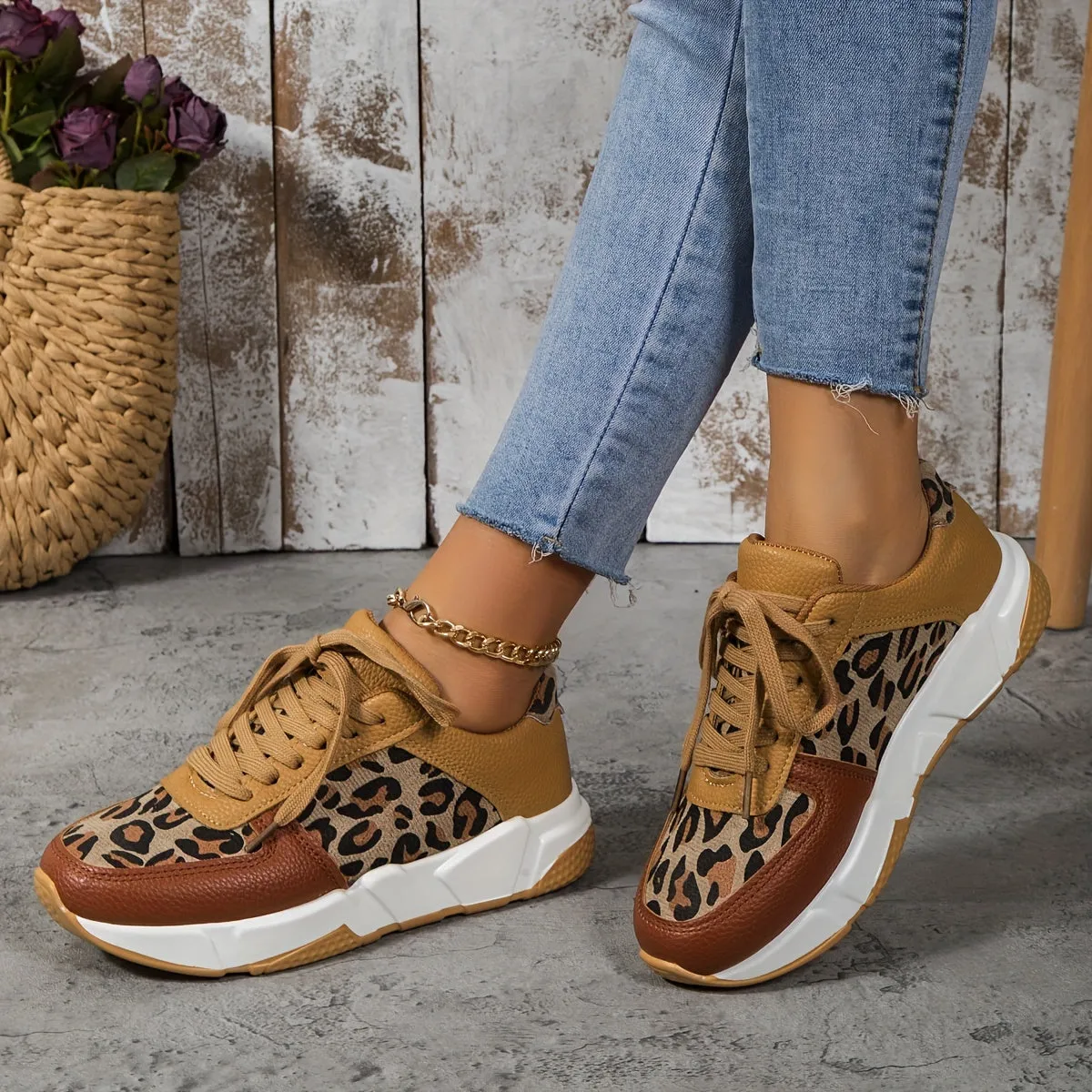 elveswallet Breathable Elastic Leopard Vulcanized Sneakers