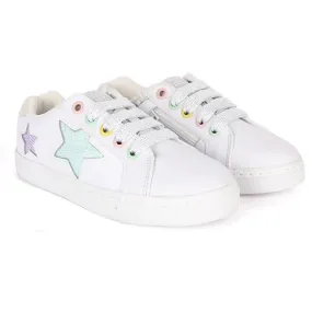 GIRLS WHITE STAR EMBROIDERED SNEAKERS