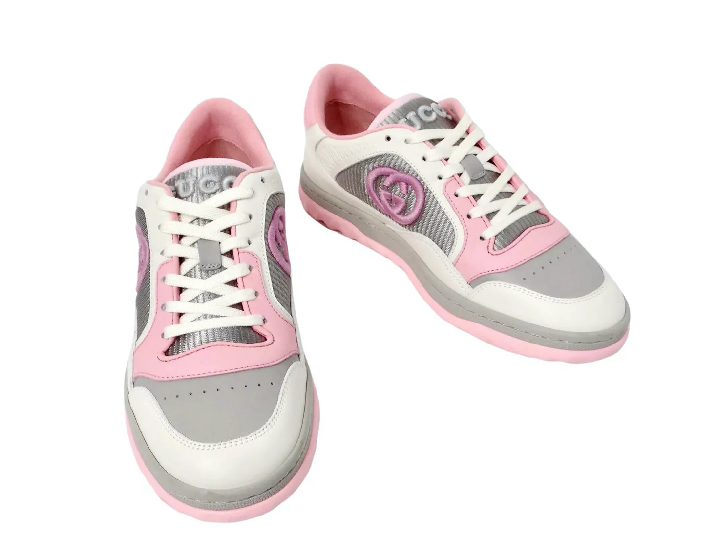 Gucci Mac80 Pink & Grey Calfskin Leather Sneakers