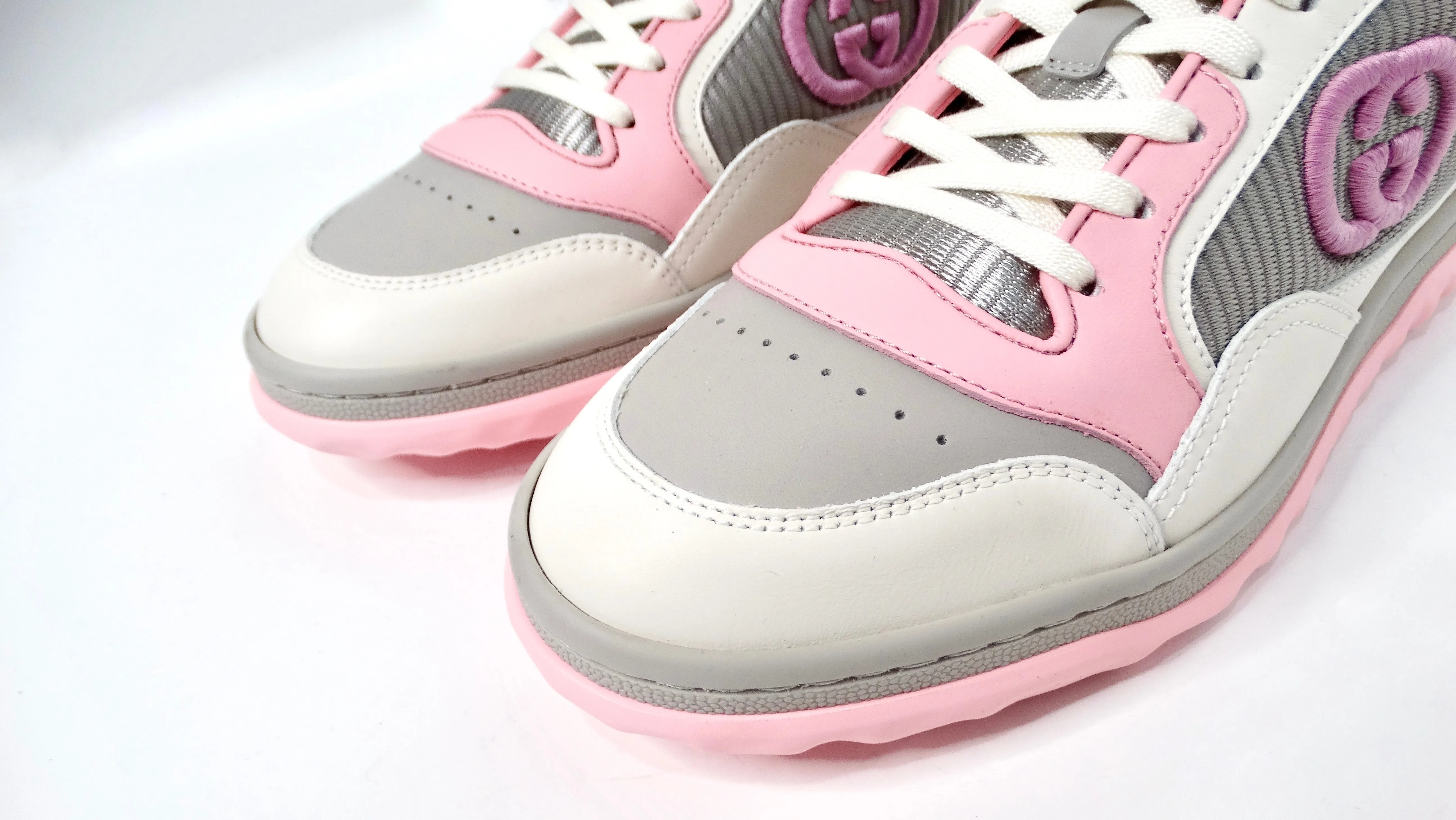 Gucci Mac80 Pink & Grey Calfskin Leather Sneakers