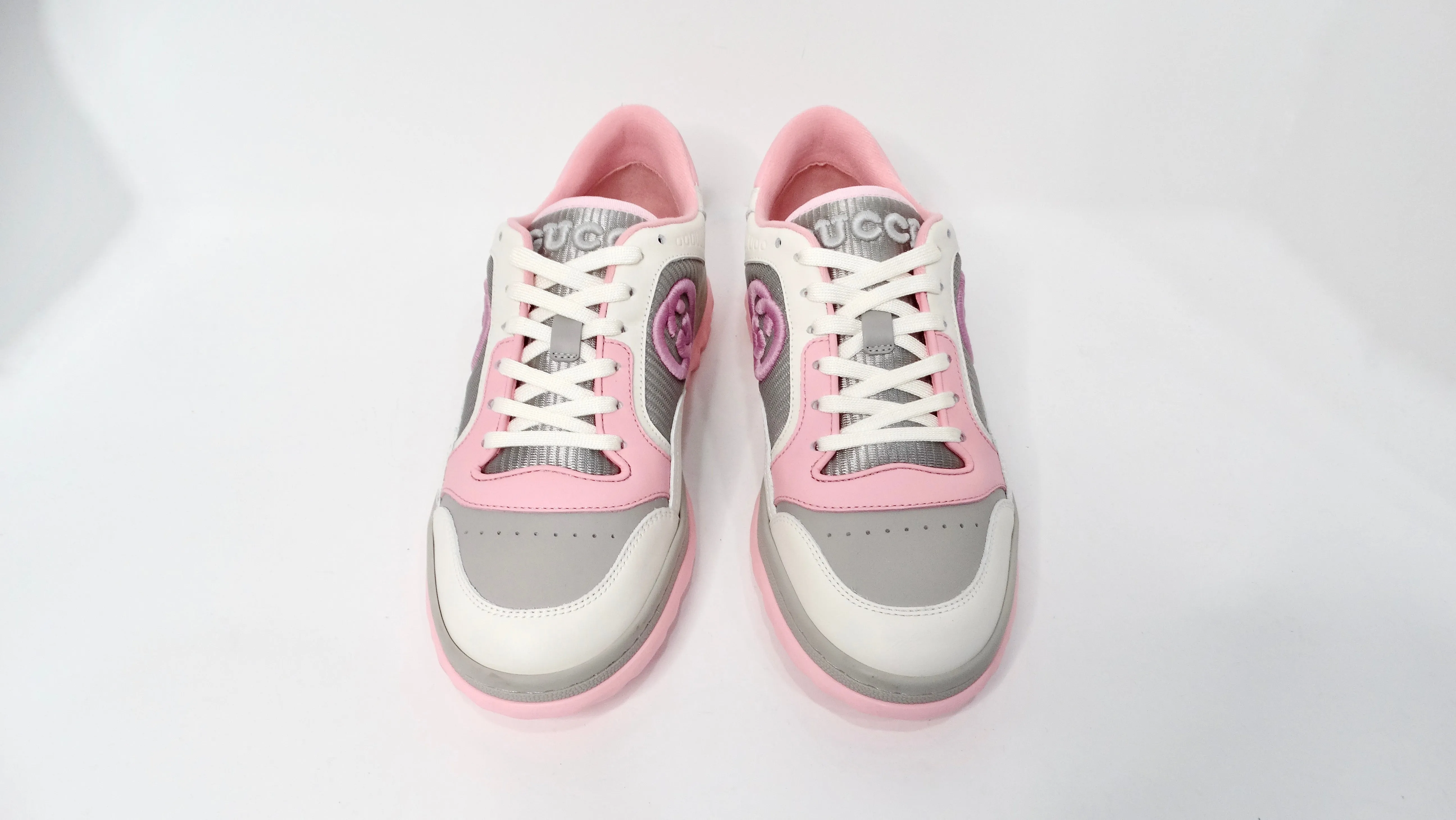 Gucci Mac80 Pink & Grey Calfskin Leather Sneakers