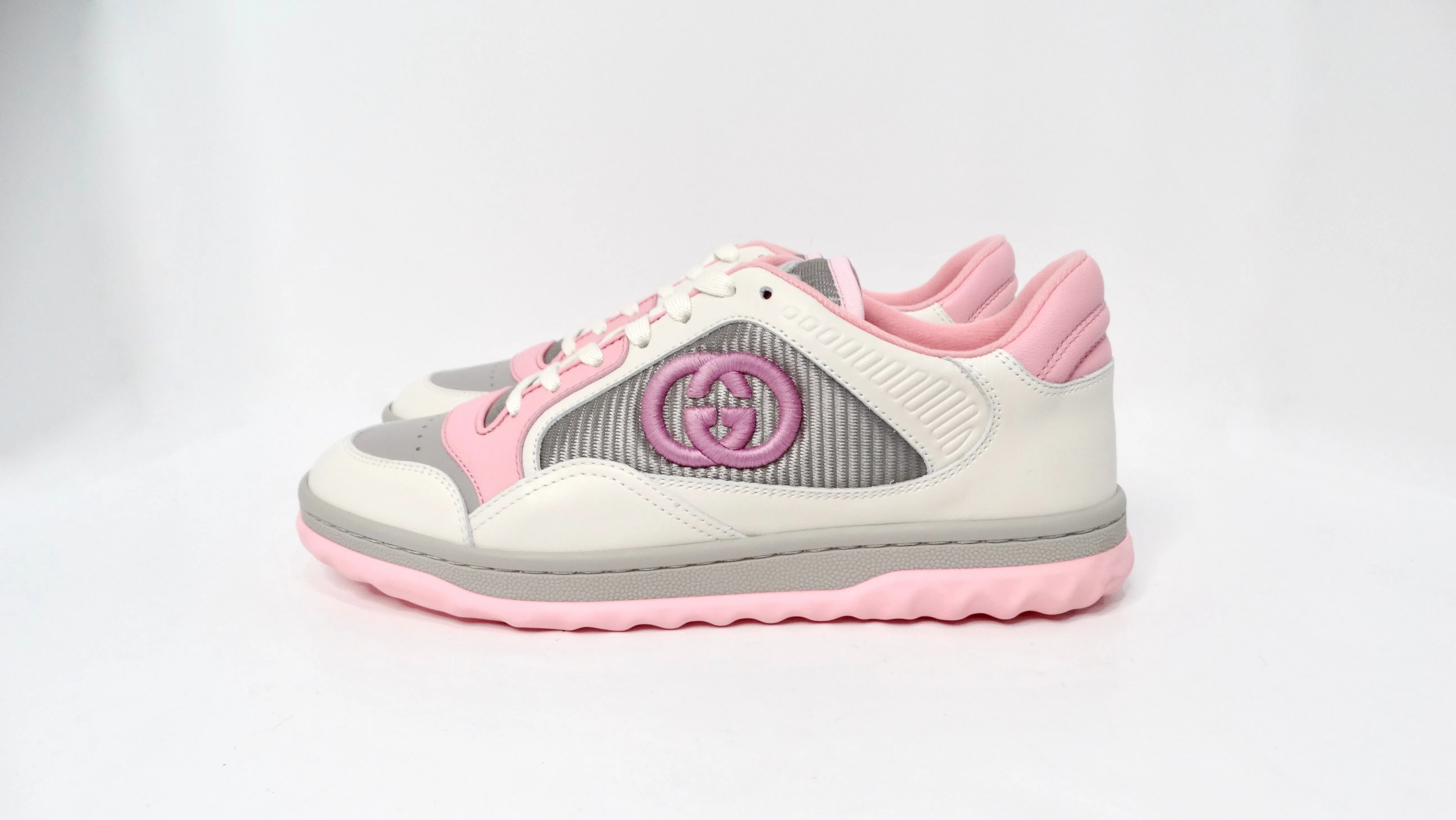 Gucci Mac80 Pink & Grey Calfskin Leather Sneakers