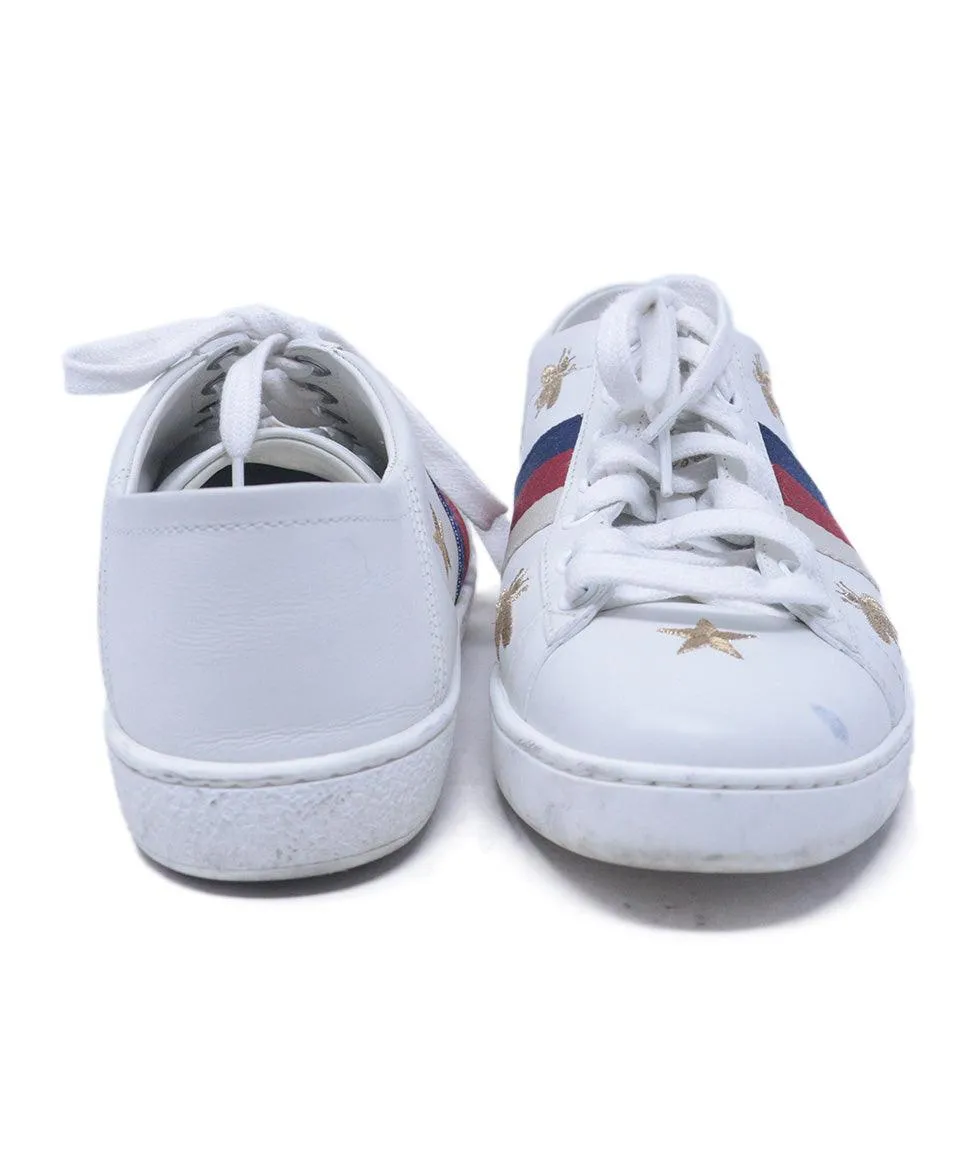 Gucci White Leather Embroidered Sneakers sz 7