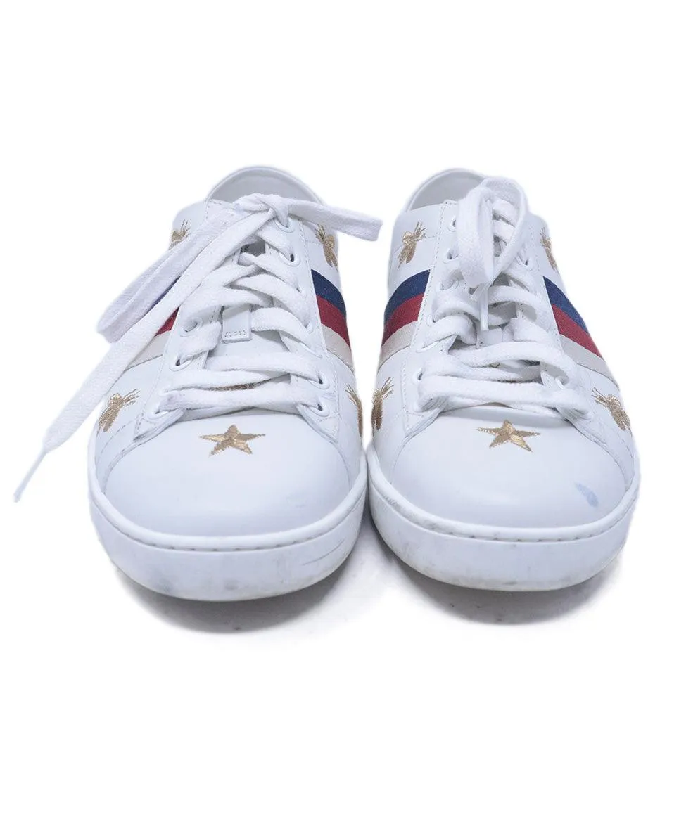 Gucci White Leather Embroidered Sneakers sz 7