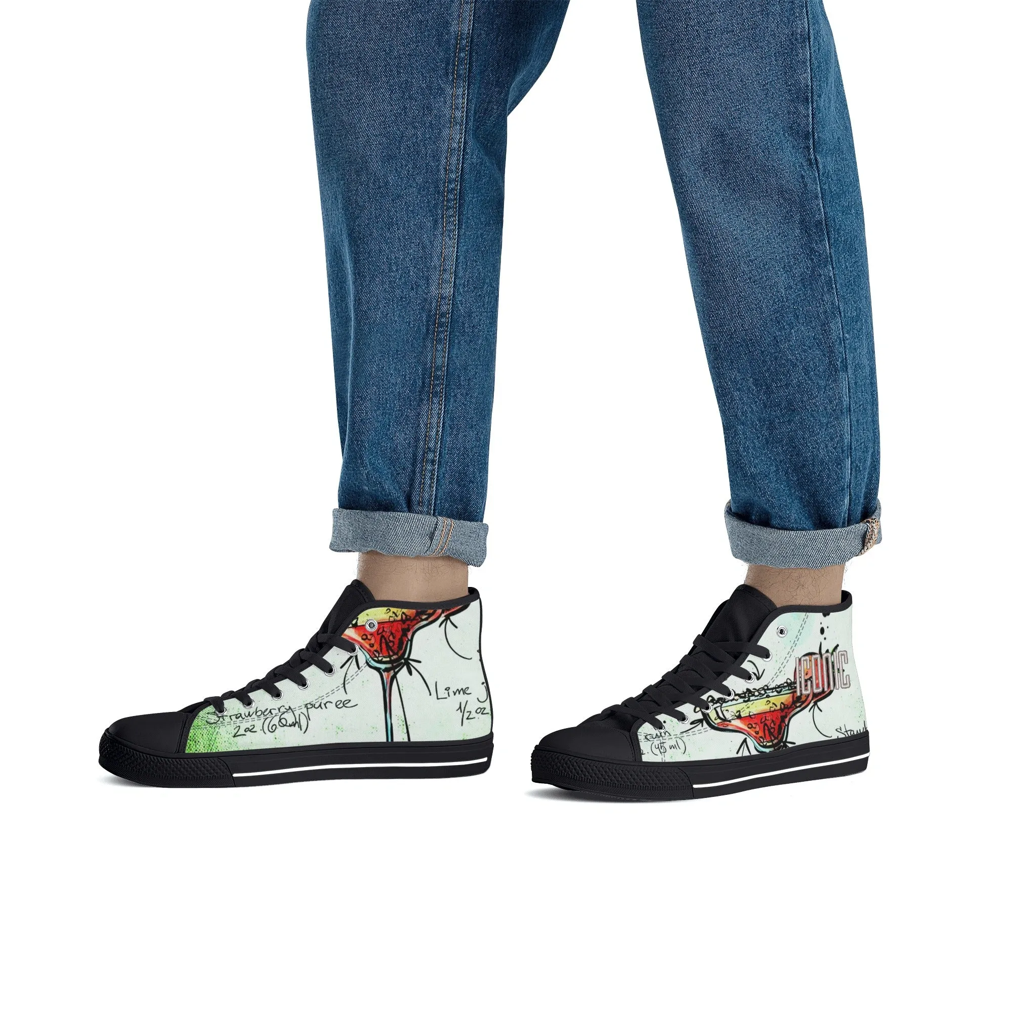 ICONIC Embroidered Men's Daiquiri High Top Printed Canvas Shoes