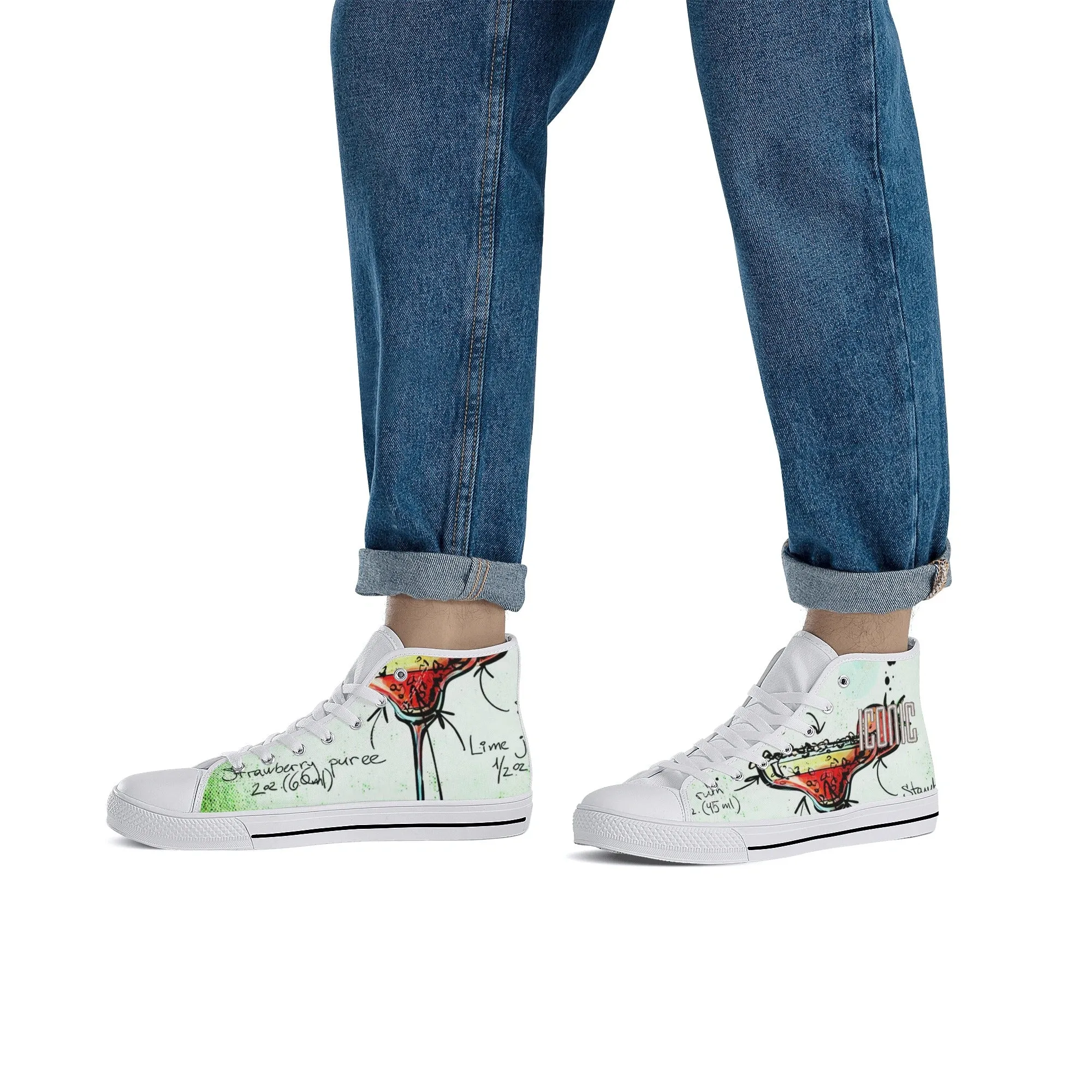 ICONIC Embroidered Men's Daiquiri High Top Printed Canvas Shoes