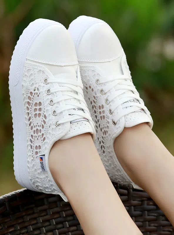 Lace Canvas Hollow Breathable Platform Flat Shoes Sneakers