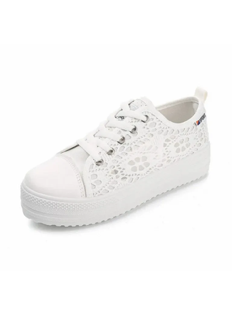 Lace Canvas Hollow Breathable Platform Flat Shoes Sneakers