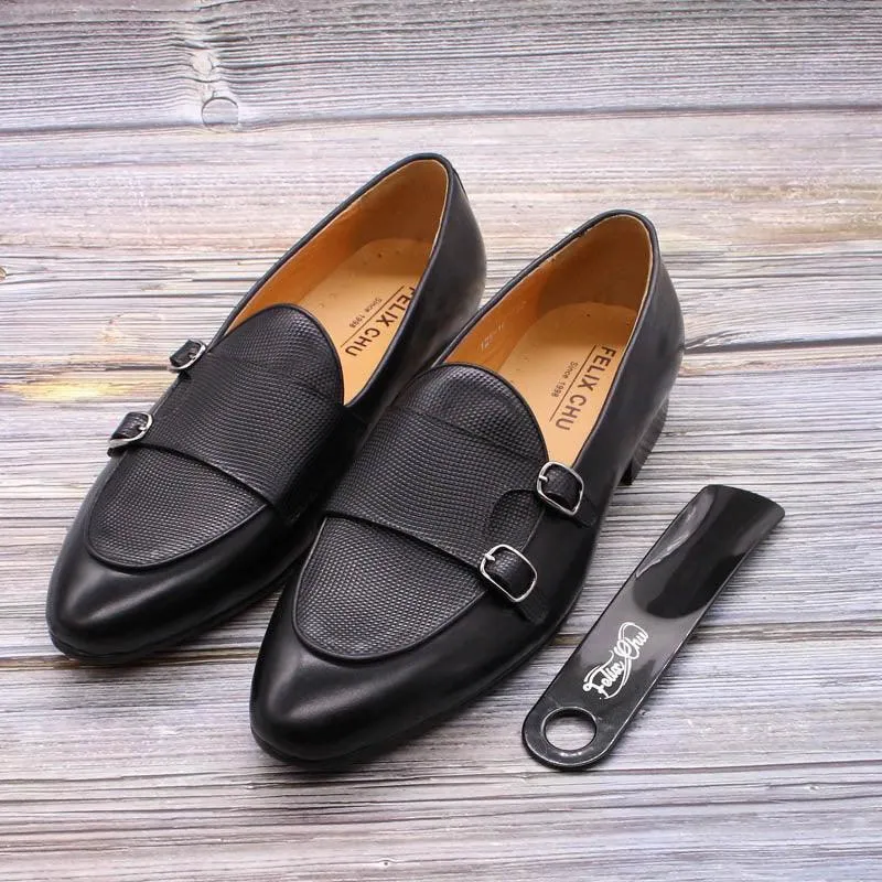 Leather Monk Strap Slip-On Loafers - Men Shoes