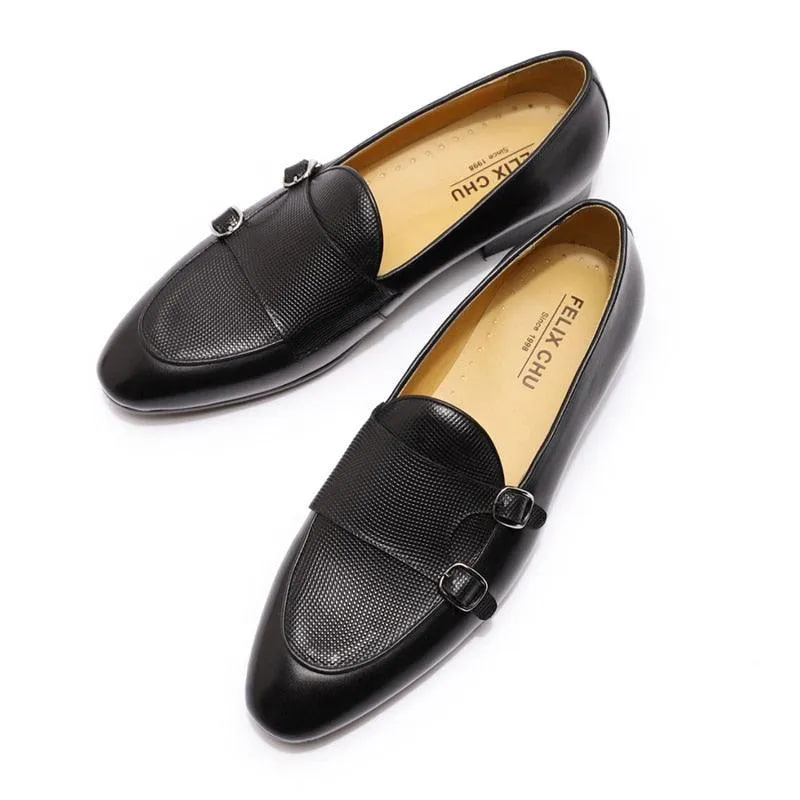 Leather Monk Strap Slip-On Loafers - Men Shoes