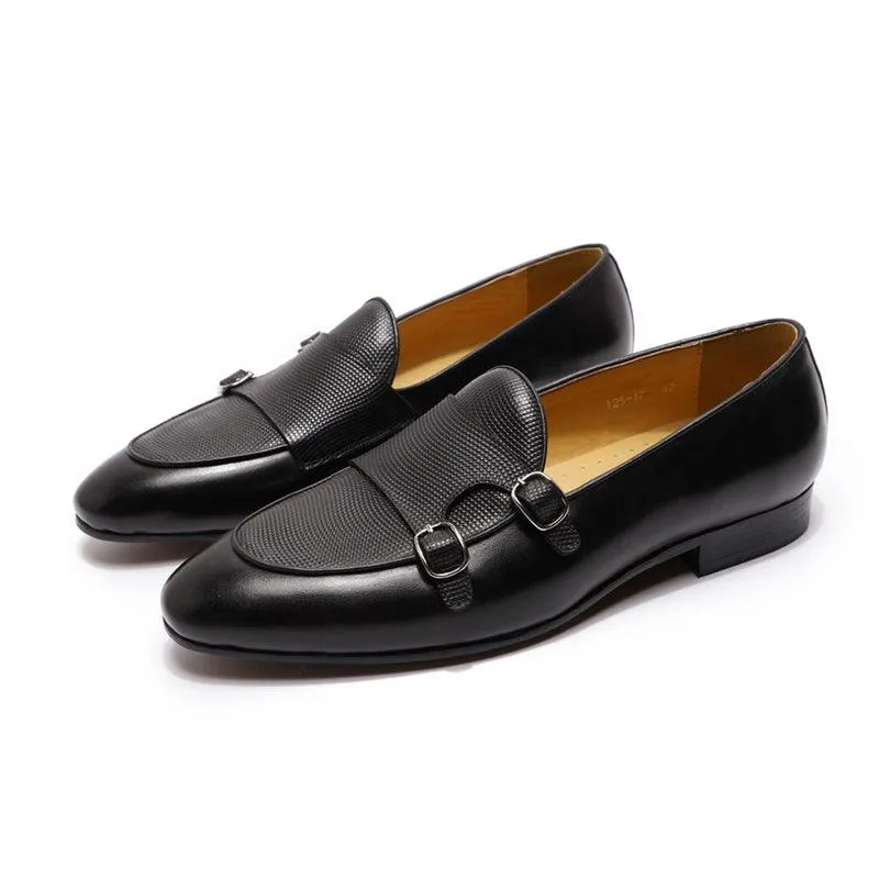 Leather Monk Strap Slip-On Loafers - Men Shoes