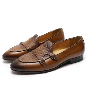 Leather Monk Strap Slip-On Loafers - Men Shoes