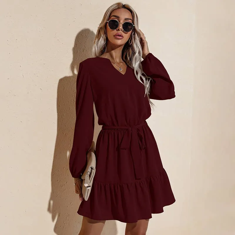 Little Burgundy V Neck Dress