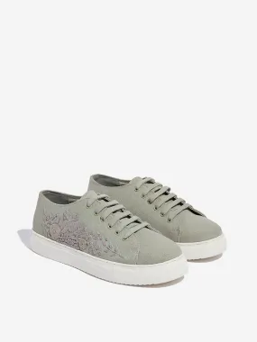 LUNA BLU Grey Floral Embroidered Lace-Up Sneakers