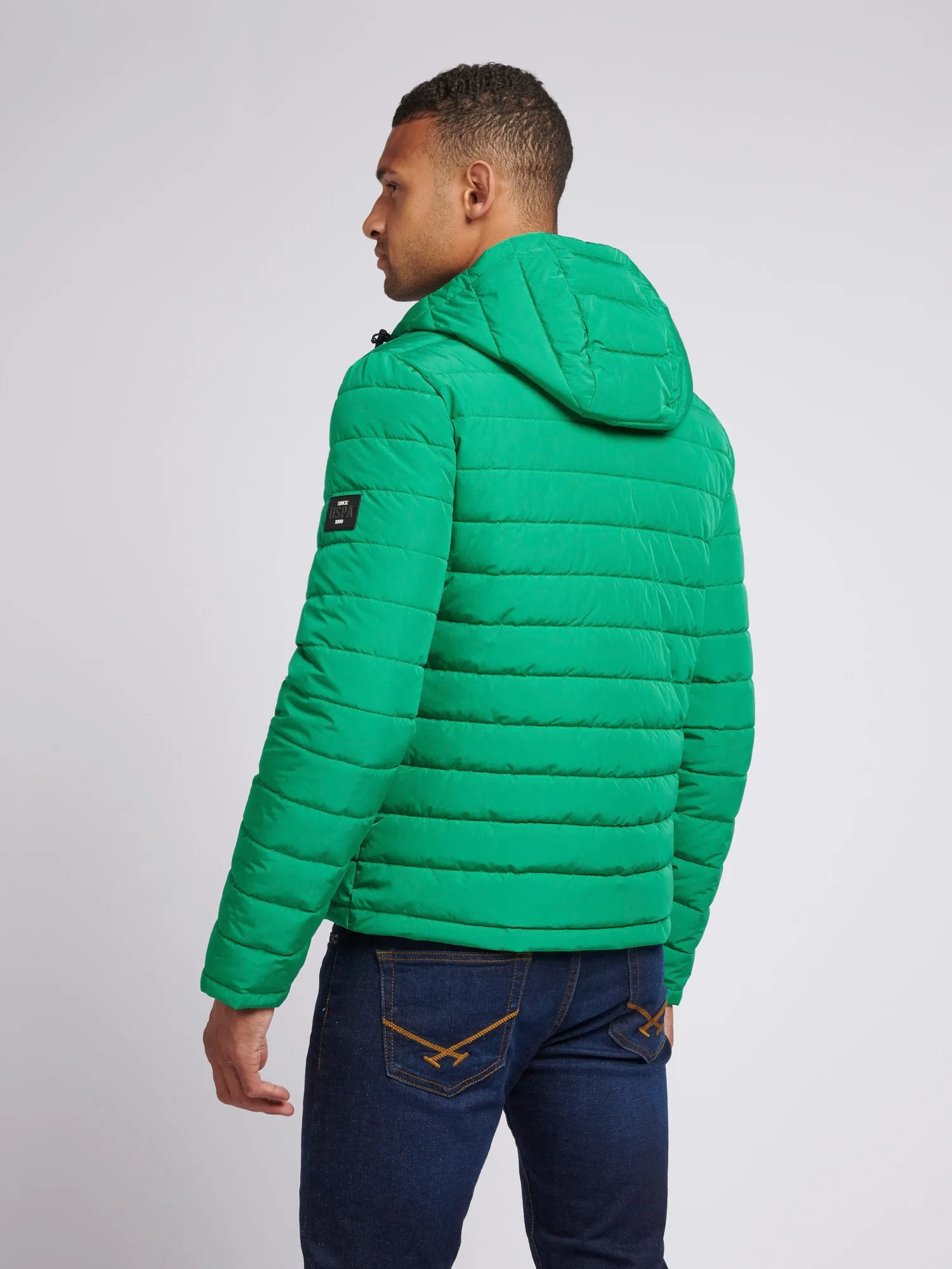 Mens Lightweight Quilt Hooded Puffer Jacket in Lush Meadow