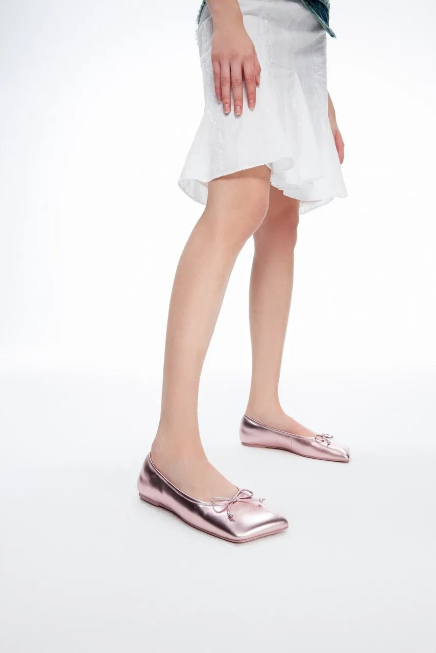 Pink Square Toe Bow Ballet Shoes