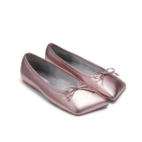 Pink Square Toe Bow Ballet Shoes