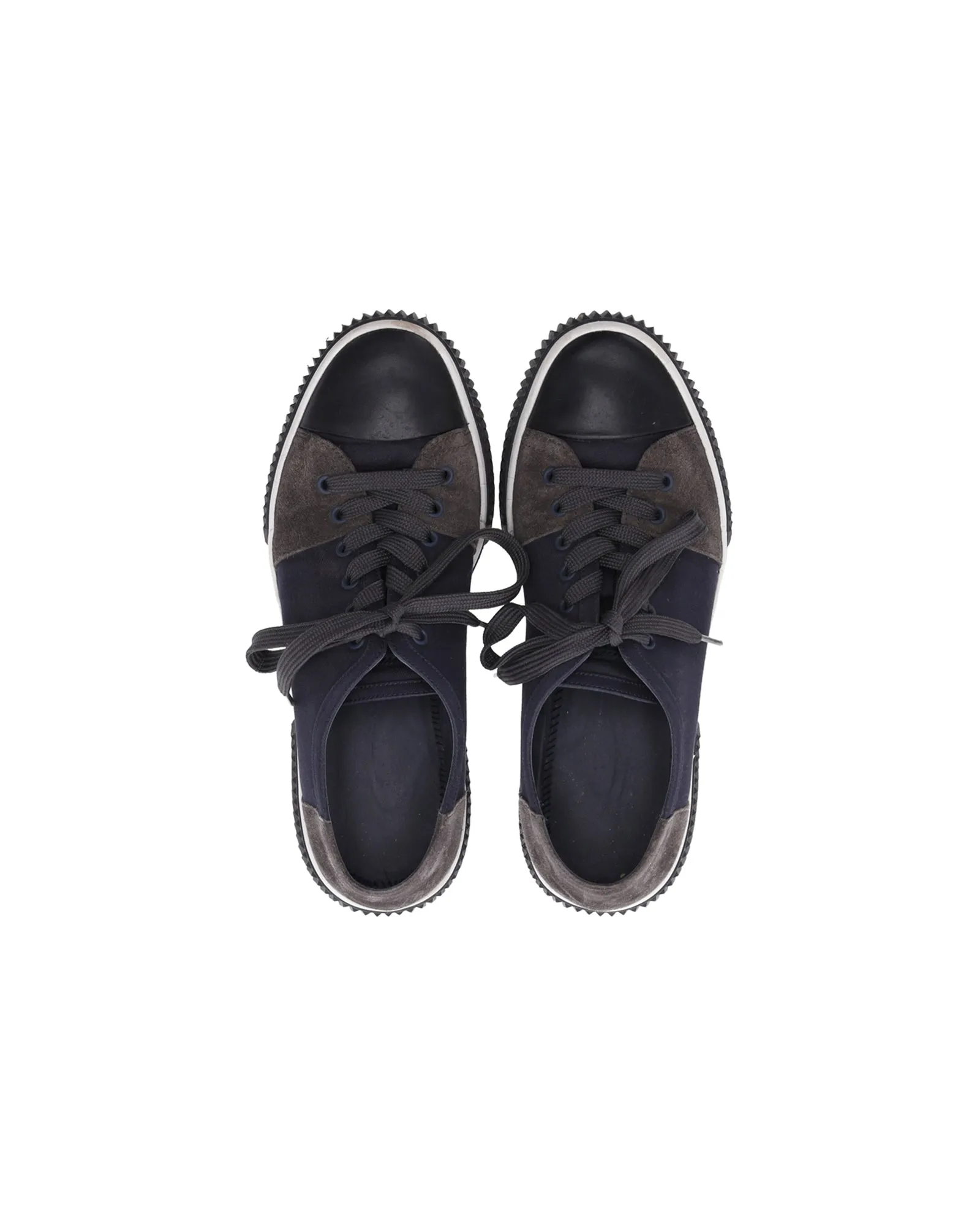 Prada Lace Up Sneakers in Navy Blue Canvas