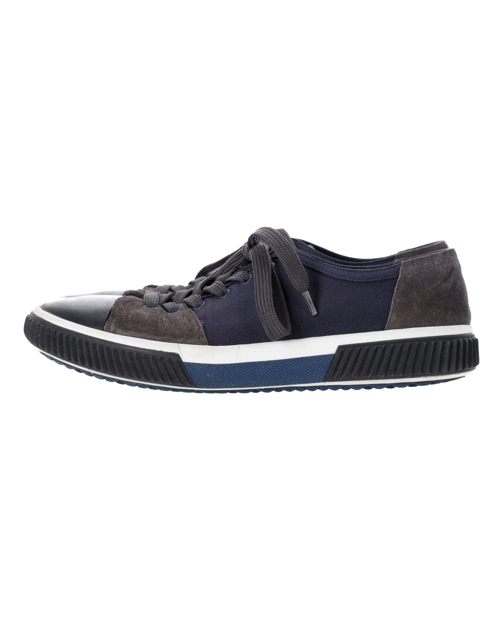 Prada Lace Up Sneakers in Navy Blue Canvas