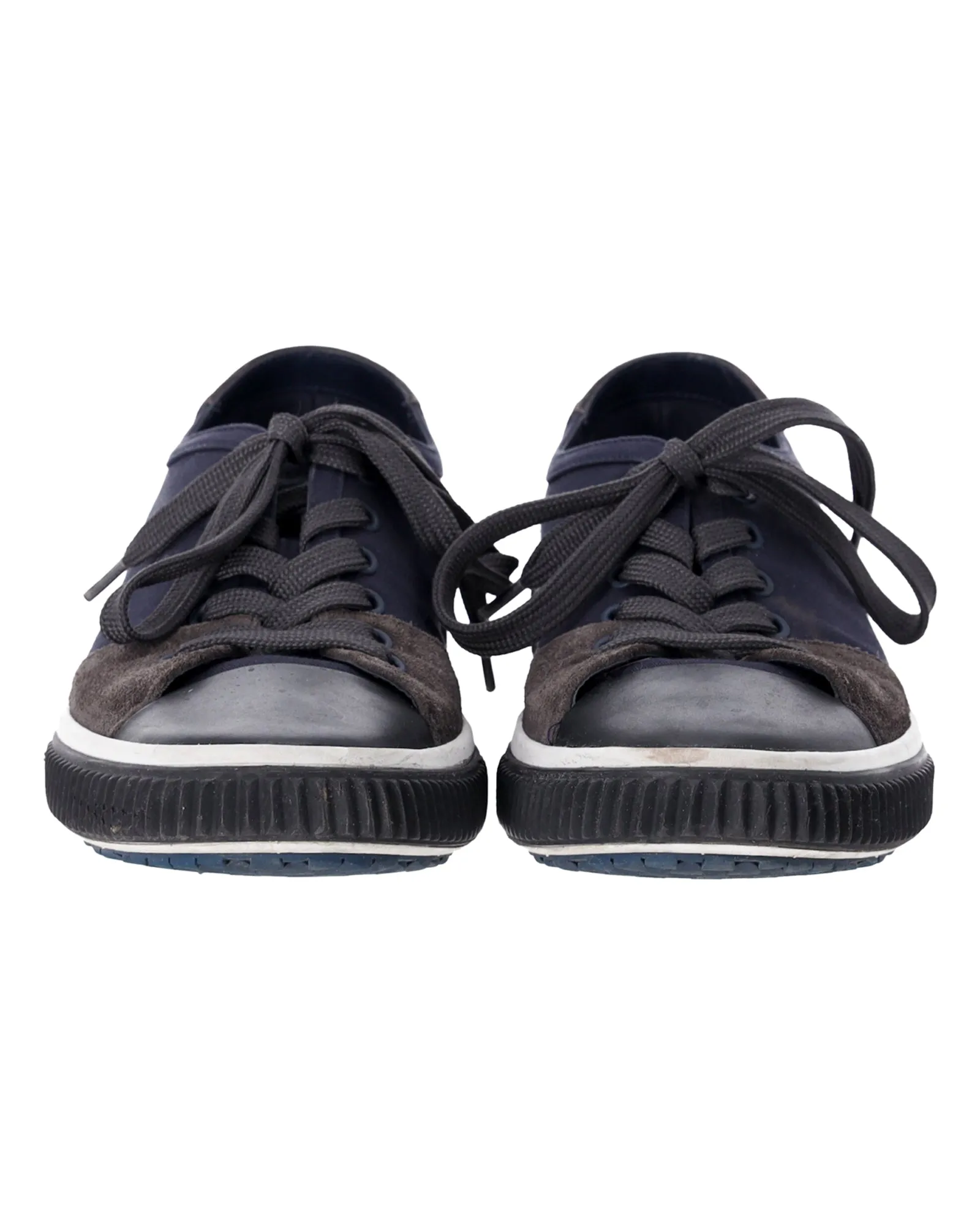 Prada Lace Up Sneakers in Navy Blue Canvas