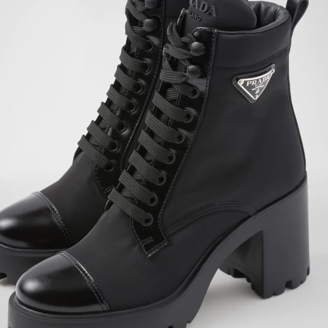 Re-Nylon and leather booties