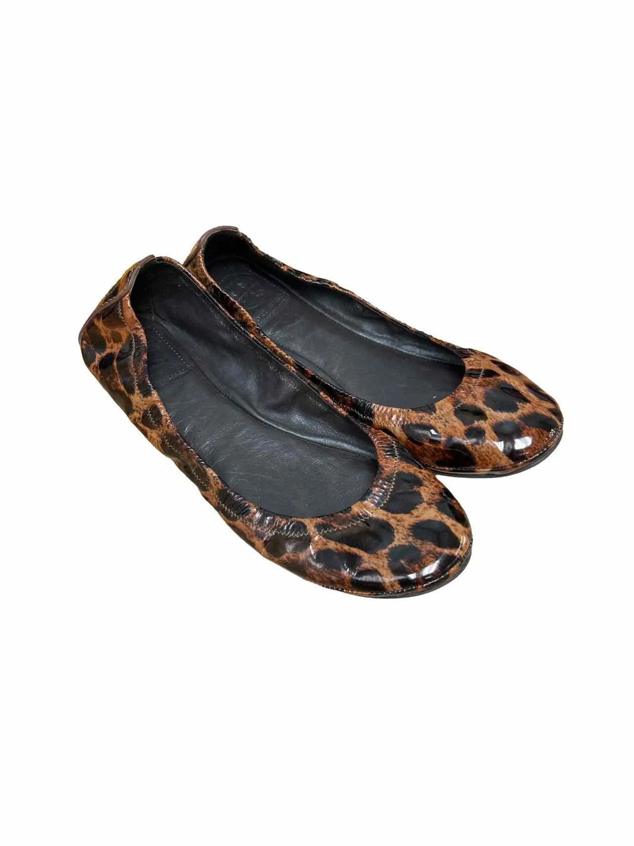 TORY BURCH EDDIE CHEETAH PATENT LEATHER BALLET SLIP ON FLATS 8.5