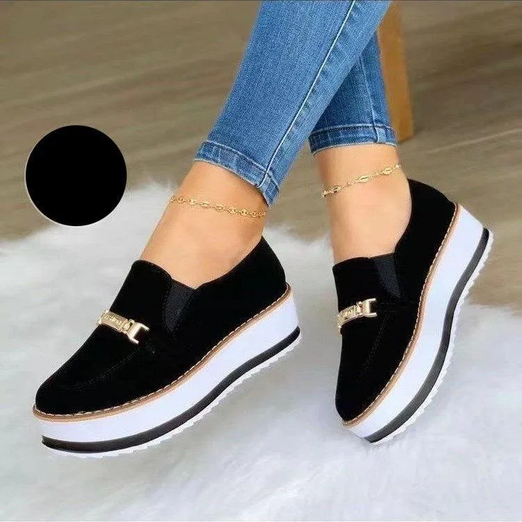 Women's PU Leather Slip-On Platform Loafers