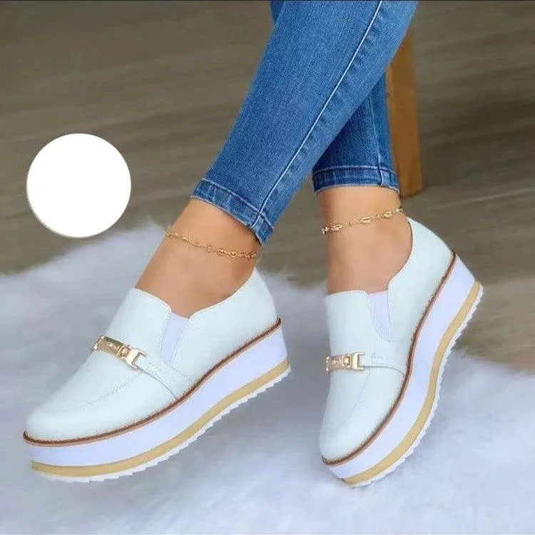 Women's PU Leather Slip-On Platform Loafers